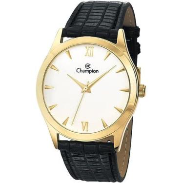 Imagem de Relógio CHAMPION feminino dourado couro preto CH22742M