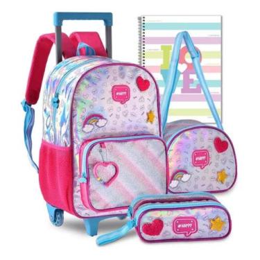 Imagem de Mochila Infantil Unicórnio Rodinhas Menina Escolar Lindo Cor Holográfi