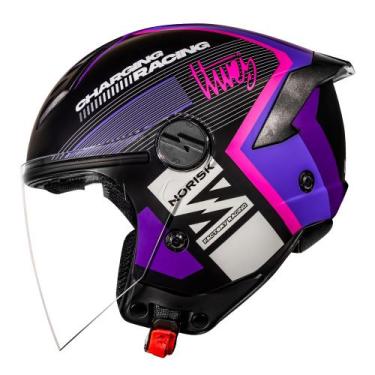 Imagem de Capacete Aberto Feminino Norisk Neo Vizion Preto e Roxo Fosco, 62