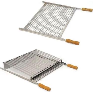 Imagem de Grelha Churrasco Parrilha Argentina + Grelha Moeda 50x40 em INOX - Pan