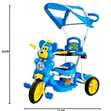 Imagem de Triciclo Infantil Empurrar Pedal Passeio Criança Luzes Som Urso Azul -