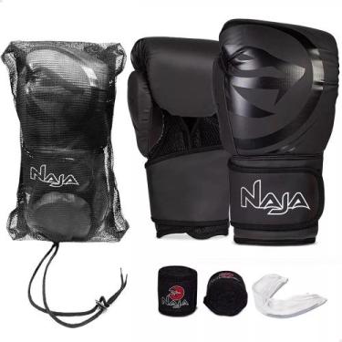 Imagem de Kit Luvas De Boxe Muay Thai Black Line +Band+Bucal Escolha a Cor Naja,