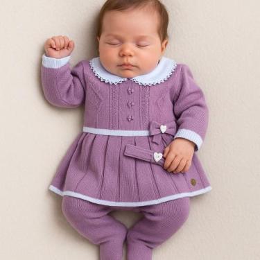 Imagem de Saída de Maternidade Tricot Menina Vestido Vivi 5 Peças - Tamine, Lilá