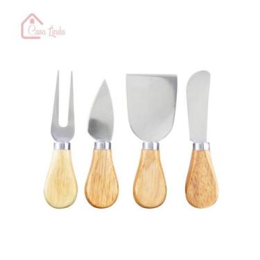 Imagem de Jogo 4 peças para Queijo de Inox cabo em Madeira - Mimo Style