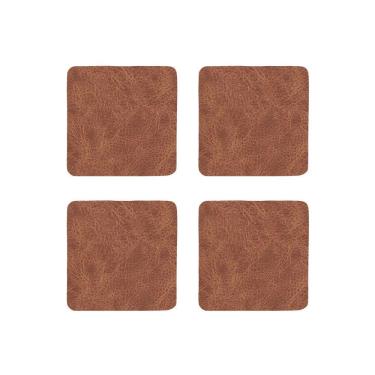 Imagem de Porta Copos Quadrado Ravena Marble Conhaque 4 Peças em PVC Dupla Face para Mesa Copa & Cia