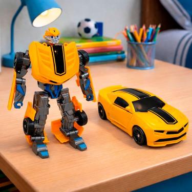 Imagem de Brinquedo Robô Transformável Robô Guerreiro Vira Carrinho de Corrida Amarelo em Plástico Resistente