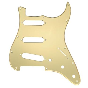 Imagem de Musiclily 11 Furos Escudo SSS Pickguard Strato para Guitarra Fender EUA/Mexicana Made Stratocaster Standard Estilo Moderno, 1 Camada Espelho de Dourado