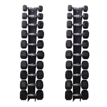 Imagem de Kit 2 Suportes de Parede para 10 Halteres + Halteres 1 a 10kg (Pares) 