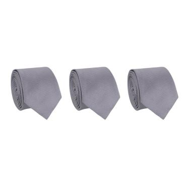 Imagem de Kit 3 Gravatas Social Masculina Slim Lisa Padrinho Casamento Noivo Trabalho Congresso Tons de Cinza