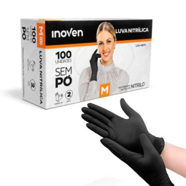 Imagem de Luva Nitrílica Preta Sem Pó Inoven 100 Unidades Descartável Resistente