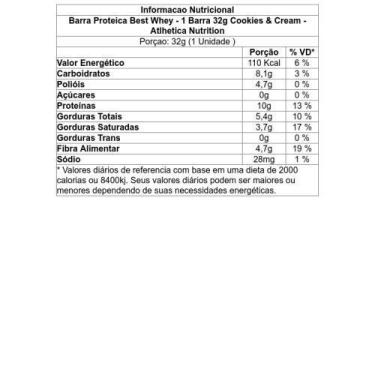Imagem de Barra Proteica Best Whey - 1 Barra 32g Cookies & Cream - Atlhetica Nutrition