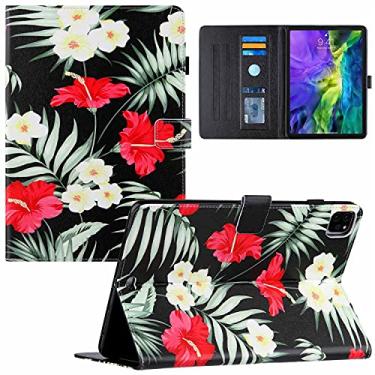 Imagem de KYJX Capa para tablet iPad Pro de 11,0 polegadas 2021/2020/2018, capa para tablet de couro PU com suporte fino de seda para iPad Air 4ª geração de 10,9 polegadas 2020 (flores pretas)