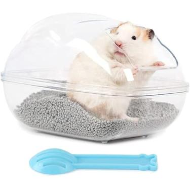 Imagem de maogear Recipiente de banheiro de areia para hamster grande de plástico transparente com conjunto de colher para animais de estimação pequenos acessórios de gaiola (transparente)
