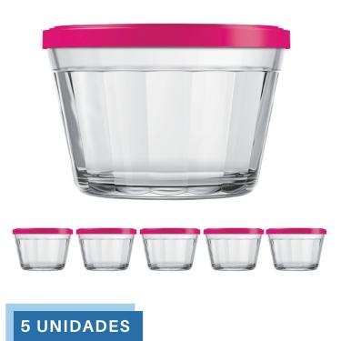 Imagem de 5 Tigela Vidro Americano Tampa Plastica Sortida 600ml Nadir