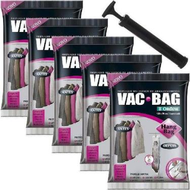 Imagem de Kit 5 Sacos A Vacuo Vac Bag Hang Bag Cabide 70X120cm + Bomba - Ordene