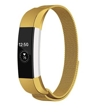 Imagem de LAREDTREE Bandas de metal compatíveis com Fitbit Alta/Fitbit Alta HR, pulseira magnética ajustável de malha de aço inoxidável respirável para homens e mulheres (dourado)