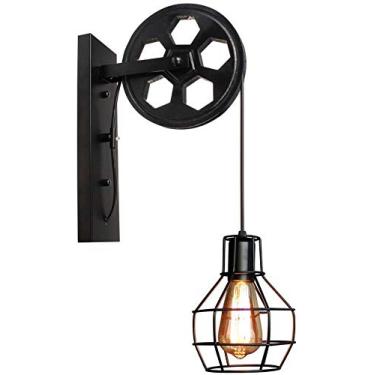 Imagem de Home-Neat Arandelas de parede vintage estilo gaiola de ferro lâmpada de parede E27 para corredor cozinha restaurante hotel (Preto)