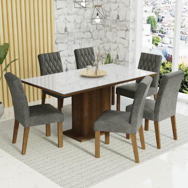 Imagem de Conjunto Sala de Jantar Mesa Tampo de Vidro 6 Cadeiras Rustic/Branco/Silver Geórgia Madesa