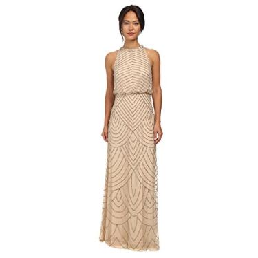 Imagem de Adrianna Papell Vestido feminino frente única com contas Art Déco, Nude., 44