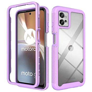 Imagem de Compatível com Motorola Moto G32 Capa protetora de tela de vidro temperado transparente 360 proteção total do corpo capa dura + TPU macio à prova de choque (roxo, Motorola Moto G32)