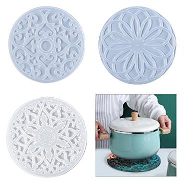 Imagem de Moldes grandes para porta-copos, 3 peças de moldes de silicone para fundição de resina, conjunto de moldes de resina de mandala, moldes redondos de epóxi para porta-copos para fazer tapetes vazados