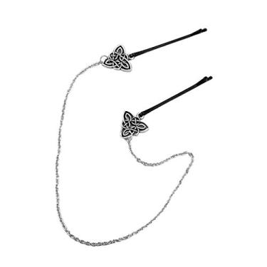 Imagem de Bonarty Grampo de cabelo com nó irlandês, corrente, runas viking, acessório de cabelo feminino - estilo A