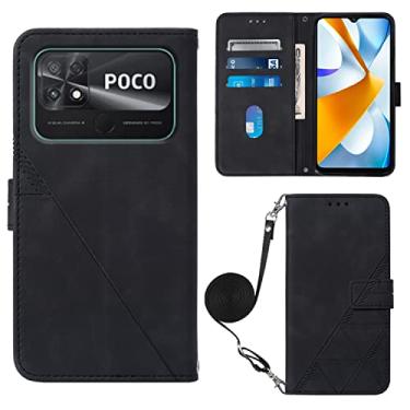 Imagem de Capas de telefone com gravação de negócios compatíveis com Xiaomi Poco C40 Poco C 40 Global Capa de couro slots de cartão de luxo clipe de carteira à prova de choque (preto, Xiaomi Poco C40 global)