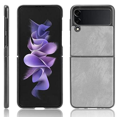 Imagem de Para Samsung Galaxy Z Flip 4 3 5G Luxo Litchi Striae PU Leather Hard Back Cover Case Para Samsung Z Flip4 Flip3 ZFlip Phone Case, cinza, para Samsung Z Flip