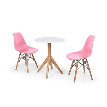 Imagem de Conjunto Mesa de Jantar Maitê 60cm Branca com 2 Cadeiras Charles Eames - Rosa