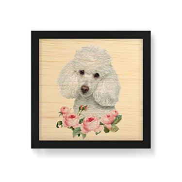 Imagem de Arte Maníacos Quadro Decorativo em Madeira Poodle Flores - 30x30cm (Moldura caixa em laca preta)