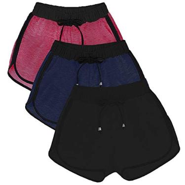 Imagem de Kit 3 Shorts Feminino Básico Moletom Super Leve (Preto/Azul/Rosa, GG)