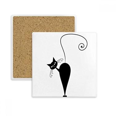 Imagem de Tapete de porta-copos quadrado com desenho de animal de Halloween e gato preto