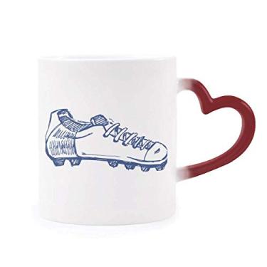 Imagem de Sapatos de futebol de desenho animado com estampa azul, caneca sensível ao calor, copo de grés que muda de cor vermelha