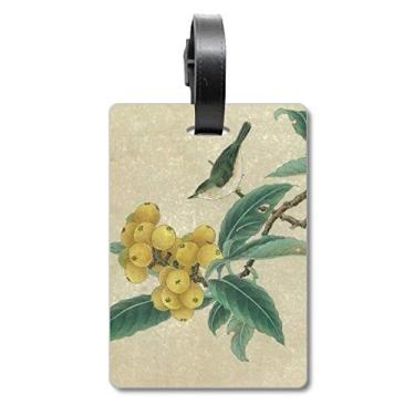 Imagem de Loquat Bordado Figura de Pena Pintura Chinesa Bolsa de Mala Etiqueta Cartão de Bagagem Scutcheon Etiqueta