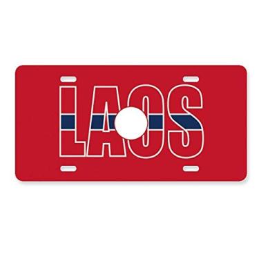 Imagem de DIYthinker Placa de carro com nome da bandeira do Laos em aço inoxidável para decoração de carro