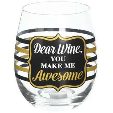 Imagem de Taça de vinho pintada à mão 355 ml sem haste com mensagem "Dear Wine, You Make Me Awesome"