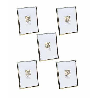 Imagem de Kit 5 Porta Retrato Metal e Vidro 15x20 Moldura Lisa Dourado