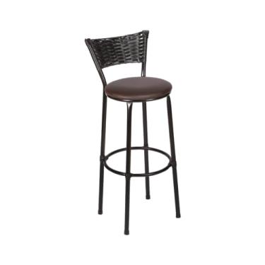 Imagem de Banqueta Alta Sua Casa Top Encosto Fixo Juncado Design Moderno Bancada Cozinha Americana (Junco Preto, Marrom)