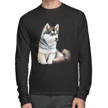 Imagem de Camiseta Algodão Cachorro Husky Siberiano Manga Longa - Foca Na Moda