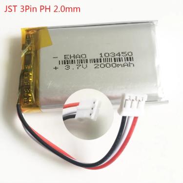 Imagem de 3.7V 2000mAh Lipo polímero de lítio bateria recarregável 103450 com JST PH 2.0mm 3pin plug para