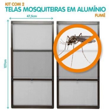 Imagem de Tela Mosquiteira Em Alumínio Altura Regulável Fumê Kit 2 Pçs