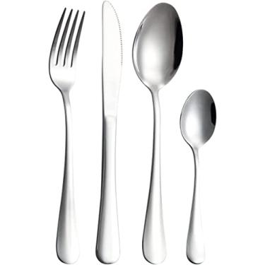 Imagem de Faqueiro de Aço Inox Prata, Brilhante, 16 Peças, Mesa Posta, Itens para Casa, Utensílios de Cozinha, Enxoval, Casamento, Decoração, Talheres de Luxo, Talheres com Banho de Prata