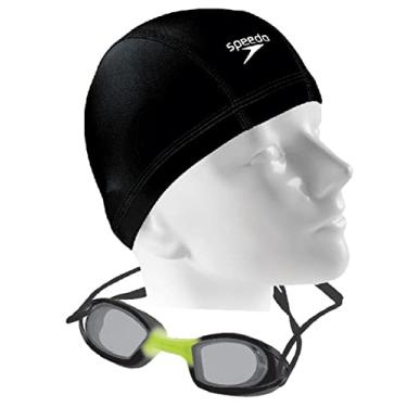 Imagem de Kit Natação Speedo Óculos Mariner + Touca Xtrafit Tecido (Preto/Fumê)