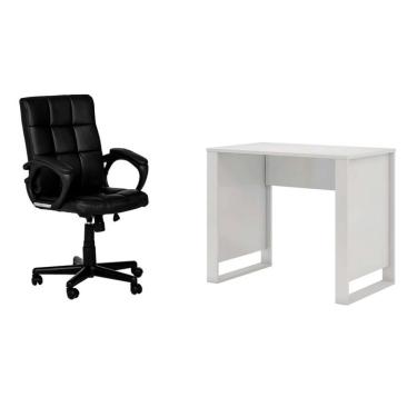 Imagem de Conjunto de Mesa Morada Branca com Cadeira de Escritório Diretor Giratória Charles Preta