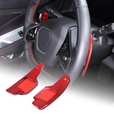 Imagem de Guarnição da tampa das pás de câmbio de volante de carro compatível com Chevrolet Corvette C8 2020-2023 100% fibra de carbono real 4 peças acessórios de acabamento interior estendido (carbono