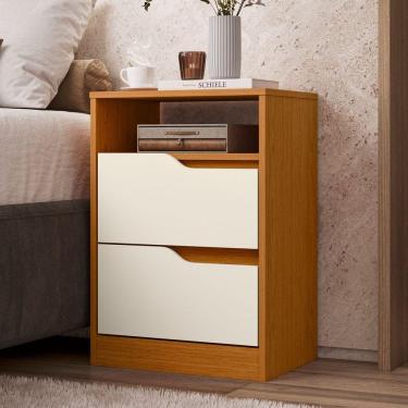 Imagem de Mesa de Cabeceira 2 Gavetas sem Pés Sole Cinamomo / Off White