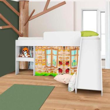 Imagem de Cama Infantil Elevada Com Escorregador Solteiro Branco Adventure Shop