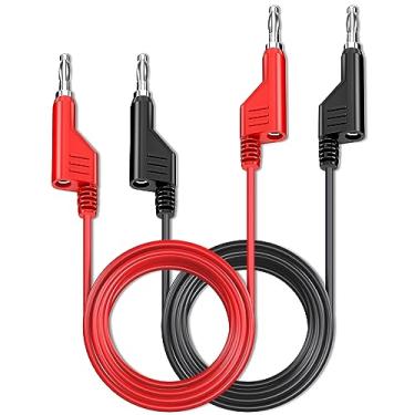 Imagem de Goupchn Cabos de teste de plugue banana a banana empilháveis 2 peças de cabo de teste elétrico macio Fio de 10 pés/3m vermelho preto para multímetro 1000V 15A
