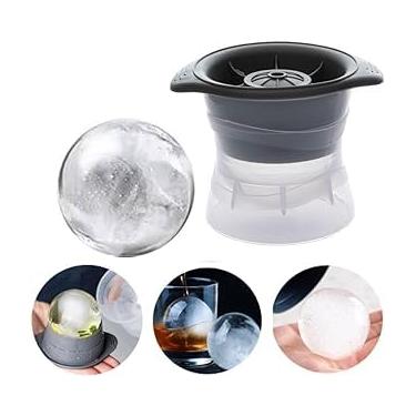 Imagem de Kit 2 Formas de Gelo Redonda Esfera Grande 8CM Tampa Silicone Molde Bola Bourbon Estilo e Refrescância em Seus Drinks Whisky Coquetel Bar Bebidas Premium