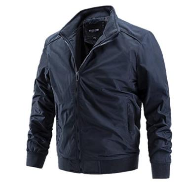 Imagem de Jaqueta masculina outono inverno jaqueta corta-vento masculina esportes casual negócios sólido simples slim fit jaqueta masculina roupas masculinas 1, Azul-escuro, Size XL 65-75 kg